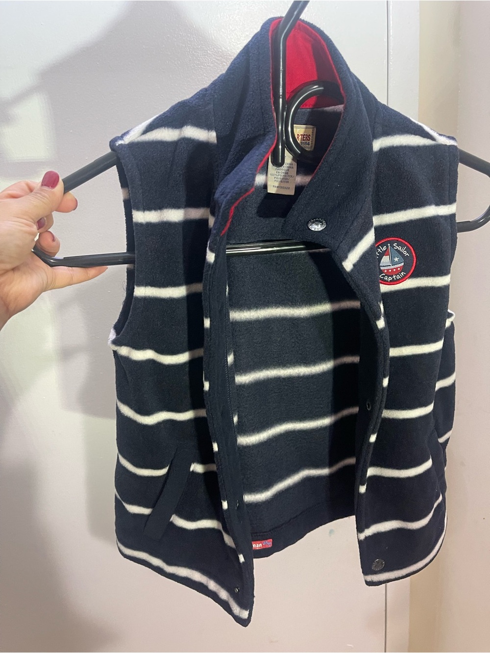 Kids Navy & White Striped Fleece Vest - Captain Patch